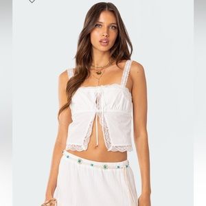 NWT Edikted Peony Split Front Lacey Top
